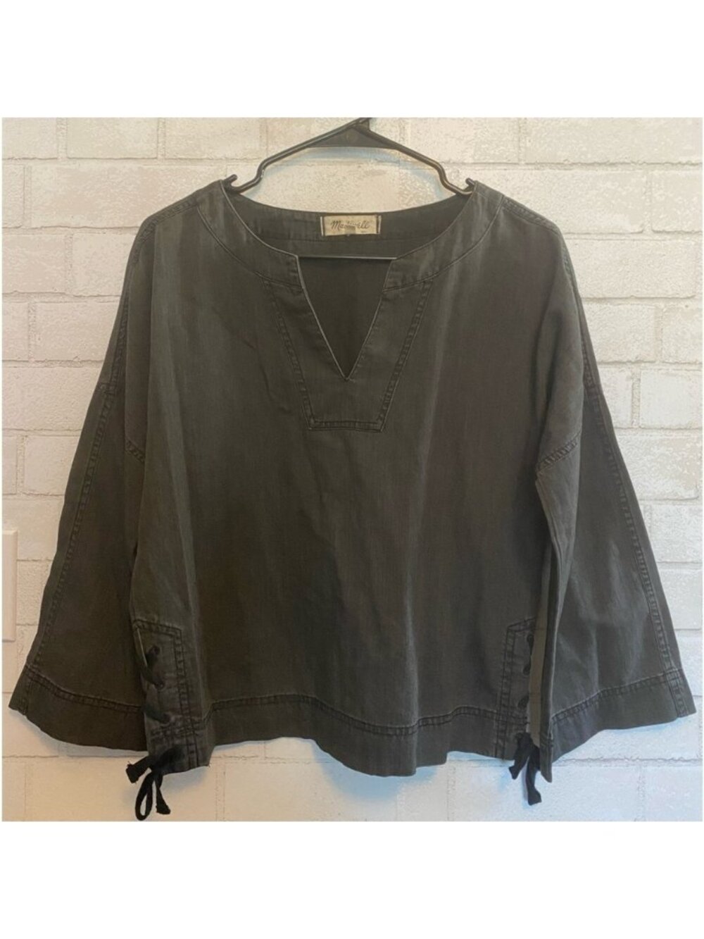 MADEWELL Denim Side-lace Top Size XS Sloan Black V-Neck Women’s #022